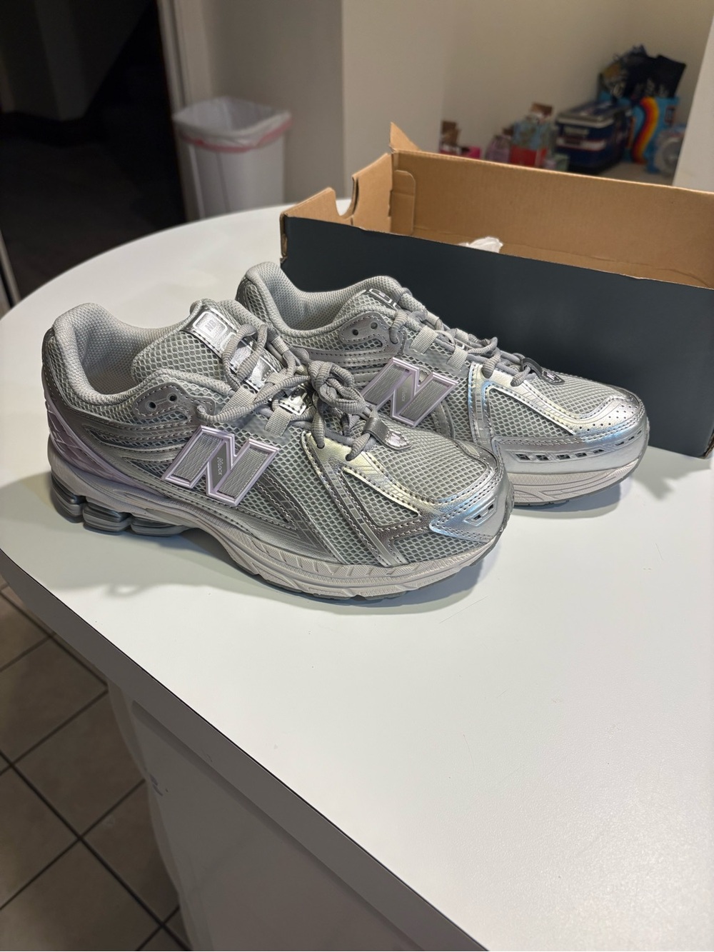 New Balance Grey Purple Mesh Athletic Sneakers